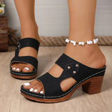 Lightweight High-Heeled Sandals Women Plus Size 43 Hollow Out Thick Heel Slippers Woman Summer Slip On Platform Sandles Female