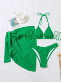 3pcs Sarong Beach Cover Up Skirt Wrinkled Bikini Women Swimwear Female Swimsuit Three-pieces Bikini Set Bathing Suit Swim Lady