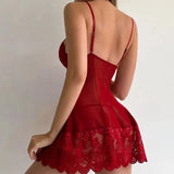 Sexy Lace Lingerie Set Short Nightdress Women Perspective Underwear Suspender Slim Dress Lolita Exotic Costume Sleepwear