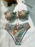 S - XL Leopard Bandeau Bikini Female Swimsuit Women Swimwear Two-pieces Bikini Set Strapless Bather Bathing Suit Swim Beach Wear