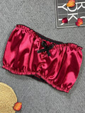 Women's Sexy Lingerie Set Black Lace Trim Strapless Tube Top + Shorts Solid Color Outfits Chest Wrap Backless Crop sleepwear