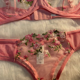 Pink Lingerie Woman Lace Underwear Fairy Embroidery Brief Sets Bra Panties Kits Breves Sets