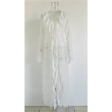 New Sexy V Neck Ruffled Long Sleeve Chiffon Tunic Beach Cover Up Cover-ups Beach Dress Beach Wear Beachwear Female Women V5976