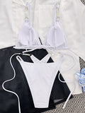 Sexy Halter Pearls High Cut Bikini Women Swimsuit Female Swimwear Two-pieces Bikini Set Lady Bather Bathing Suit Swim Beach Wear