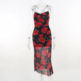 Flowers Print Spaghetti Strap Dresses Women Temperament Package Hip Bodycon Long Dress Fashion Sexy Backless Lady Slim Vestidos