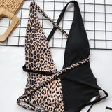 Deep V Neck Splicing Wrap Around Leopard Female Swimwear One Piece Swimsuit Women Backless Monokini Bather High Cut Bathing Suit