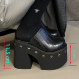 11cm PU Leather Women Fashion High Heels Pumps Platform Wedge Summer Black Round Big Toe Ladies Sandals Big Size Slippers Shoes