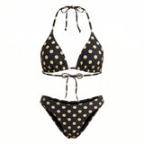 2026 Fashion Women's 2 Piece Bikini Set for Beach Pool Dots Print Swimwear Halter Bra and Low Waist Briefs Bathing Suits