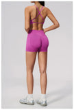 Seamless Yoga Excersize Sets Women Cross Back Sports Bra Tracksuit Workout Clothes High Waist Hip Lifting Shorts Fitness Suits