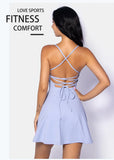 Summer Sleeveless Tennis Dress for Women Pink Hollow Out Backless Lace Up Gym Fitness Golf Badminton Pocket Skirt Suit Sportwear