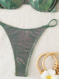 Snake Skin with Bra Cup Micro Thong Bikini Female Swimsuit Women Swimwear Two-pieces Bikini Set Bather Push Up Bathing Suit Swim
