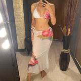 10 Color Flowers Halter Bikini Female Swimsuit Women Swimwear Three-pieces Bikini set With Skirt Bather Bathing Suit Swim V6637C
