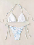2026 Halter Triangle Bikinis Printed Swimsuit Women Sexy String Swimwear Female Bathers Swimming Bathing Swimming Swim Suit