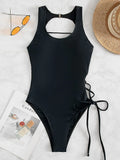 2026 Print Lace Up Back Swimsuit One Piece Solid Swimwear Women Bathing Swimming Suit Female Padded Summer Beachwear Bodysuit