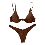 Sexy Underwire Bikini 2024 Mujer Women Solid Red Push Up Bra Thong Swimsuit Halter V Neck Bathing Suit Mini Micro Thong Swimwear