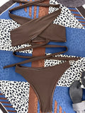 Halter Cross Bandage High Cut Bikini Female Swimsuit Women Swimwear Two-pieces Bikini Set Hollow Out Bather Bathing Suit Swim