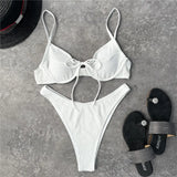 New Sexy White Wrinkled Mid Waist Bikini Women Swimwear Female Swimsuit Two-pieces Bikini set Bather Bathing Suit Swim K3041