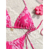 New New Floral Tie-Detail Bikini Sexy Three-Point Women's Swimsuit Sporty Yoga Fitness Fans' Goods Swimsuit Bikini