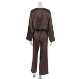 2026 New Women's Home Clothes Open Cardigan Belted Sleepwear Loose Long Sleeve Long Pant Smooth Comfort Spring Street Style