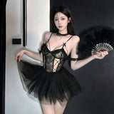 Sweet And Flirty Sexy Pure Desire Dress High-end Sensual And Alluring Erotic Solid Color Mesh Lace Trimmed Dress For Woman Z2YQ