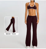 Breathable Yoga Suit for Women Color Contrast Shockproof Sports Bra Drawstring High Waist Pants Gym Running Fitness Suits