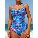 S - XL Sexy Flowers Printed Floral Wrinkled One Piece Swimsuit Women Swimwear Female High Leg Cut Bather Bathing Suit Swim V5816