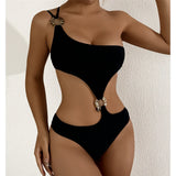 New Asymmetric One Shoulder With Skirt One Piece Swimsuit Women Swimwear Female Metal Ring Padded Bather Bathing Suit Swim K7082