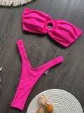 Wrinkled Bandeau High Cut Mini Thong Bikini Female Swimsuit Women Swimwear Two-pieces Bikini Set Bather Bathing Suit Swim Lady