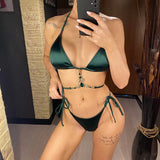 Sexy Diamond Rhinestone Halter Bikini Female Swimsuit Women Swimwear Two-Pieces Bikini Set Bather Bathing Suit Swim Lady V4114