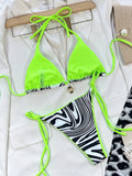 Zebra Print Halter micro Bikini 2025 women Bandeau String Swimsuit Female swimwear Neon Shiny bikini set Leopard Bathing Suit