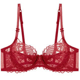 Ultra Thin Lingerie Set, French Lace Underwire Bra for Large Boobs Push Up & Gather, Sexy Pure Design, Breathable Comfort MOYISU