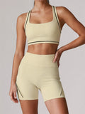 Color Blocking Yoga Sets Women's Tracksuit Hanging Neck Shockproof Sports Vest Hip Lifting Shorts Gym Running Fitness Suits