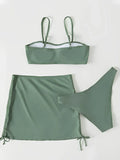 3 Pieces Padded Bikini 2026 Women & Drawstring Skirt Solid Swimsuit Sexy Swimwear Female Bathers Bathing Swimming Swim Suit