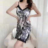 Women Sexy Lace V-neck Silk Sleepwear Suspenders Nightdresses Female Sleeveless Nightwear Sleep Nightdress For Ladies