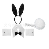 Easter Bunny Girl Cosplay 3-Piece Prop Set - Satin Headband Fluffy Rabbit Tail for Halloween Christmas