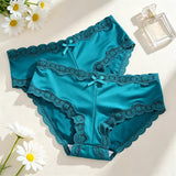 4Pcs/Set Women's Swim Fabric Lace Briefs Seamless Mid Waist Panties Solid No Show Underwear Cotton Gusset Plus Size 4XL