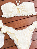 DEKA Brazilian High Waist Ruffled Bandeau Bikini Set Women Strapless Pleated Ruched Swimsuit Bathing Suits Woman Swimwear