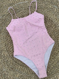 2025 Sexy Pink One-Piece Swimsuit with Rhinestone Accent Sleeveless Bathing suits Backless Monokinis Lady Holiday Beachwear