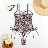 2026 Srappy Swimsuit One Piece Leopard Drawstring Swimwear Women Bathers Bathing Swimming Swim Suit Padded Beachwear Summer