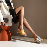 NASBAVI Brand New Ladies Peep Toe Summer Sandals Fashion Mixed Colors Chunky High Heels Women Sandals Party Woman Shoes 35-45