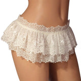 Sexy Crossdress Costume Panty Skirt G-String Thong for Men, Lace Gay Underwear, Mini Bikini Briefs, Ruffled Lace Lingerie