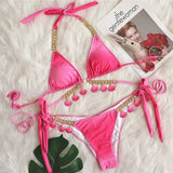 9 Colors New Sexy Bikini Women Rhinestone Shell Pendant Halter Gradient Swimwear Swimsuit Female Beach Bikinis Set Bathing Suit