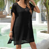 7 Colors Short Sleeve V Neck Crochet Knitted Tunic Beach Cover Up Cover-ups Beach Dress Beach Wear Beachwear Female Women V8267