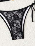 Embroidery Mesh Lace Halter High Cut Bikini Female Swimsuit Women Swimwear Two-pieces Bikini Set Bather Bathing Suit Swim Beach