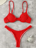 Wrinkled Underwired V-Bar Bikini Swimsuit Female Swimwear Women Two-pieces Bikini set High Cut Bather Bathing Suit Swim Lady