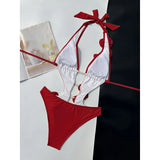 Pink Red Bather Bathing Suit Swim 3D Flower Deep V Neck One Piece Swimsuit Women Swimwear Female High Cut Leg Monokini V6986P