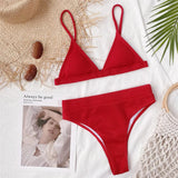 S - XL Sexy Female Swimsuit High Waist Bikini Women Swimwear Two-Pieces Bikini Set Ribbed Bather Bathing Suit Swim V2328