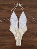 Sexy Brozing White Gold Swimsuit 2026 Women Hollow Out V Neck Backless One Piece Swimwear Summer Slimming Tummy Control Monokini