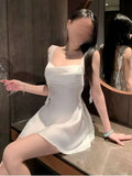 New girls' suspender pink chiffon patchwork satin lace nightclub new sexy slim fit nightgown home satin uniform qqny dress E7BX