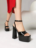 NASBAVI Square Toe Women Patent Thick Platform Sandals High Chunky Heels Ankle Straps Summer Leopard Shoes Custom Colors